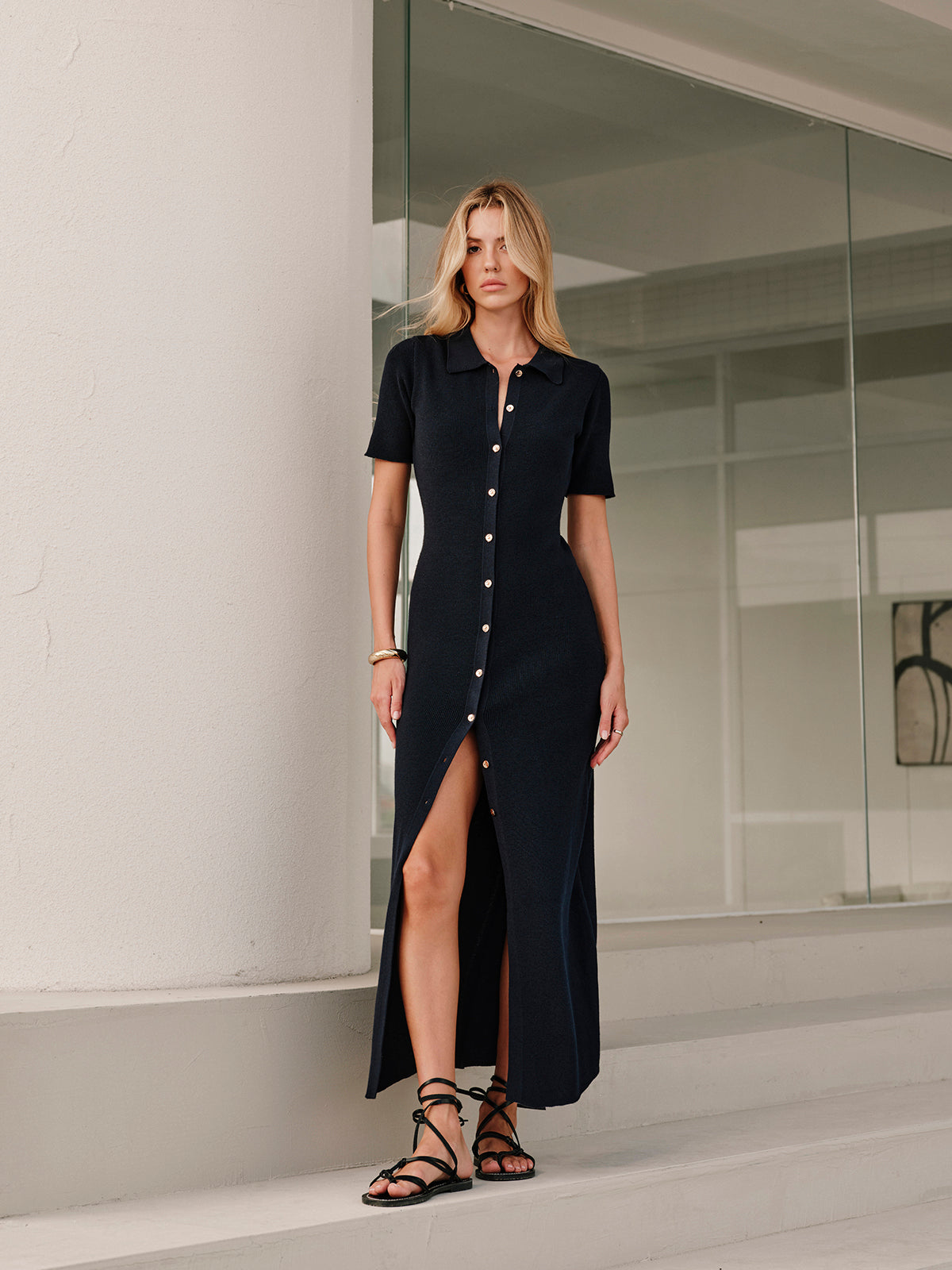 Robe boutonnée en maille côtelée