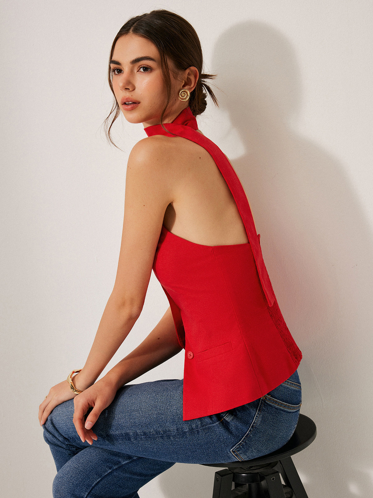 Top asymétrique à col noué