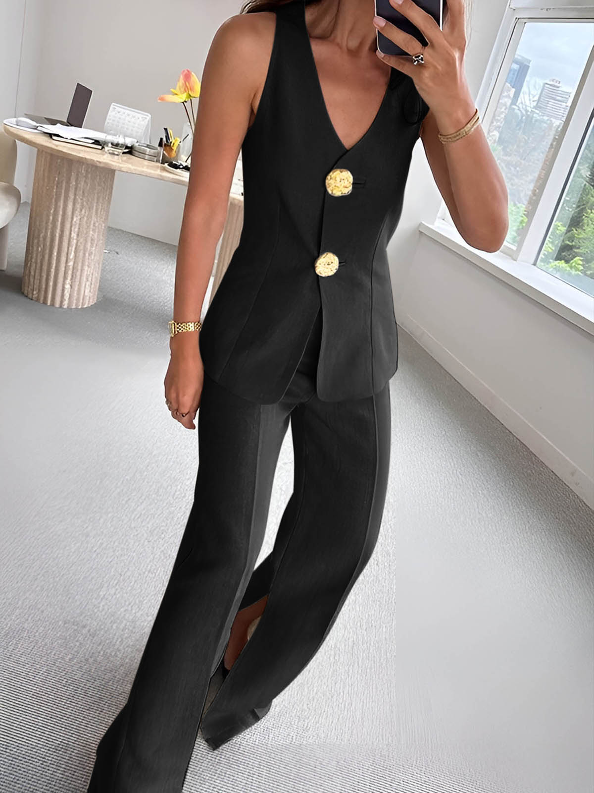 Ensemble sans manches avec pantalon large