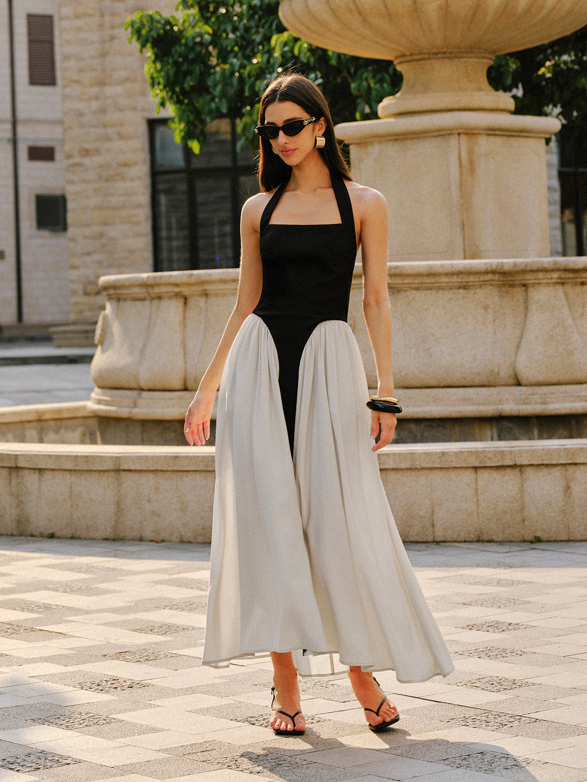 Robe longue bicolore dos nu
