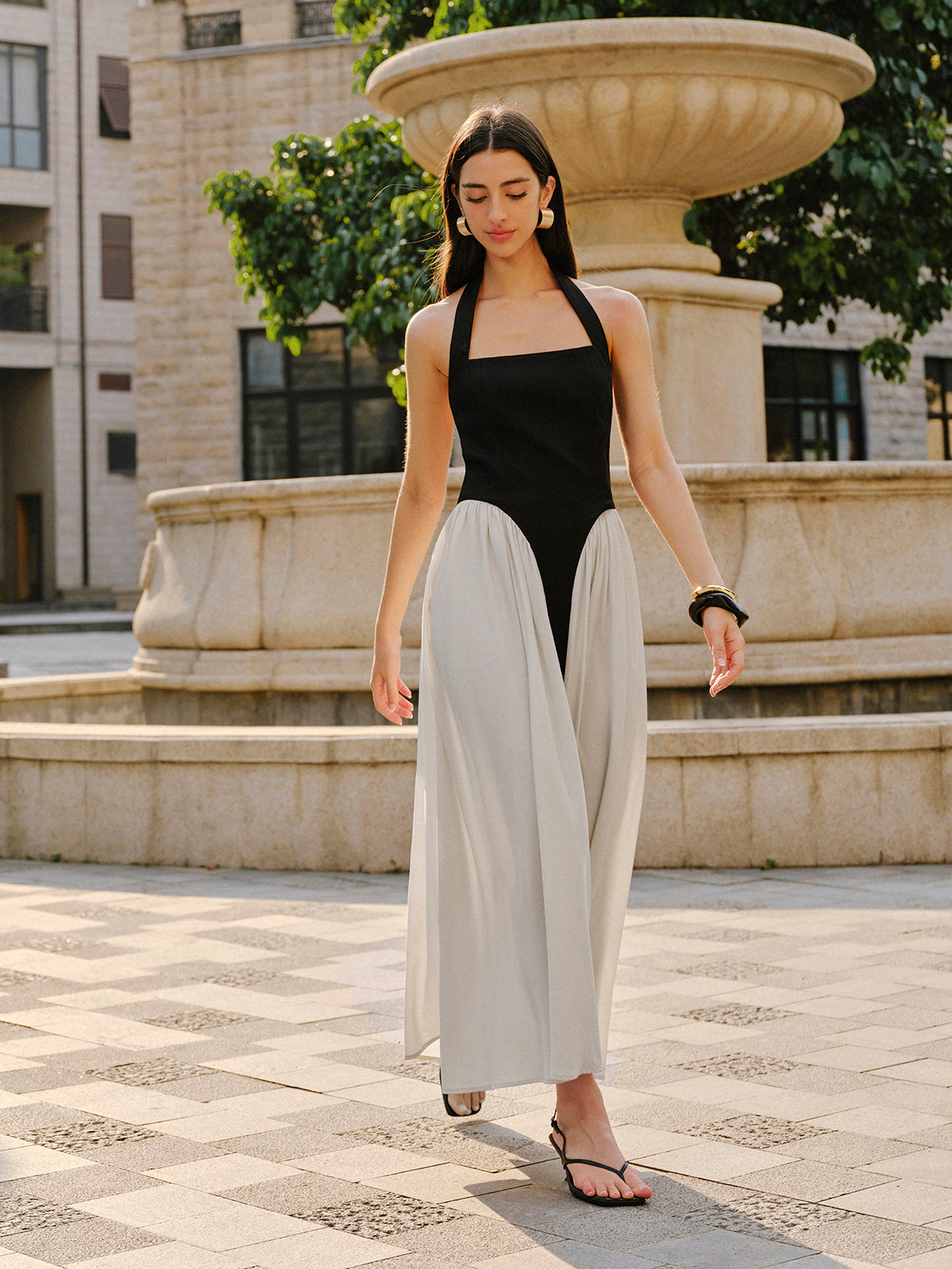 Robe longue bicolore dos nu