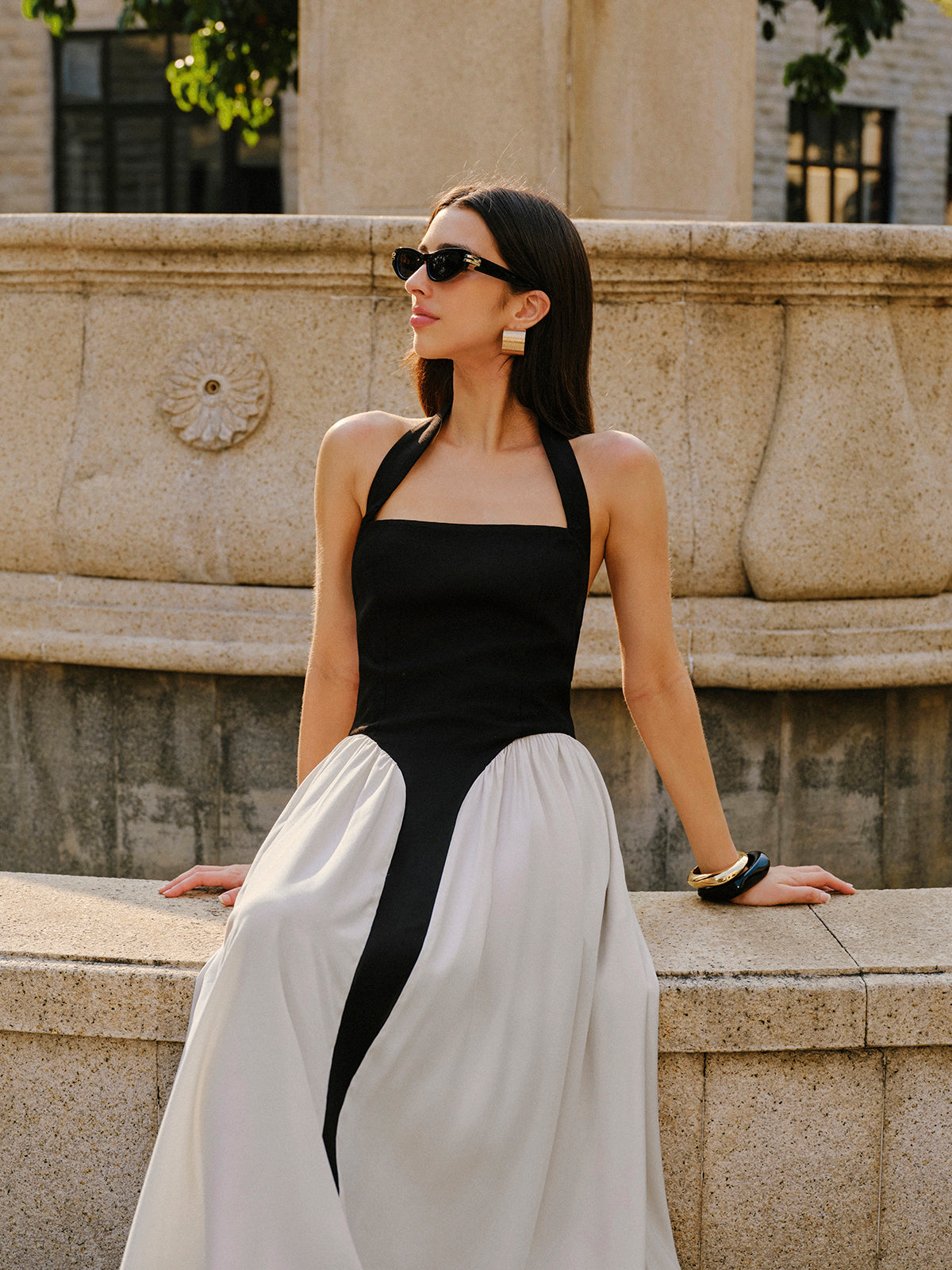 Robe longue bicolore dos nu