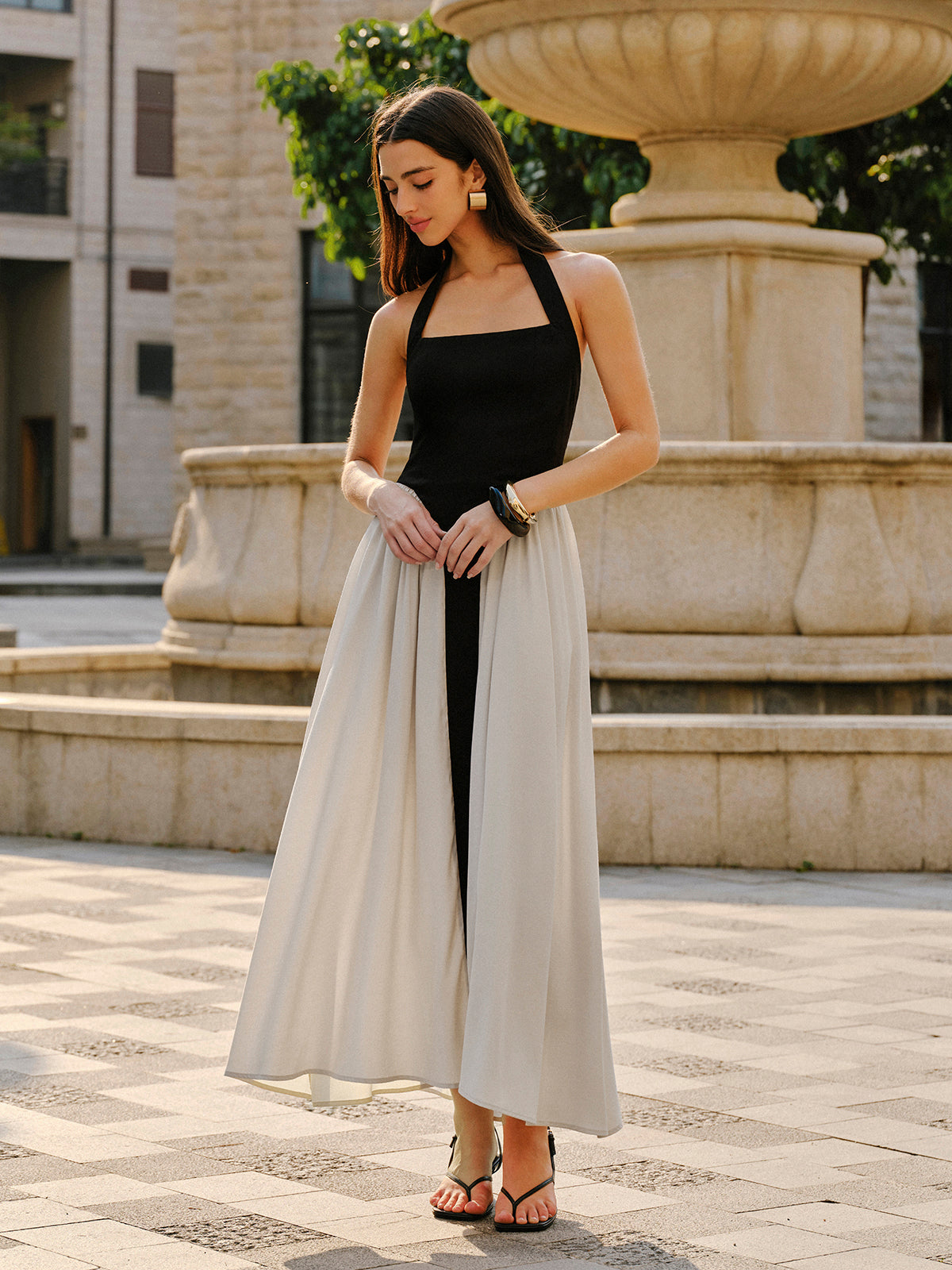 Robe longue bicolore dos nu