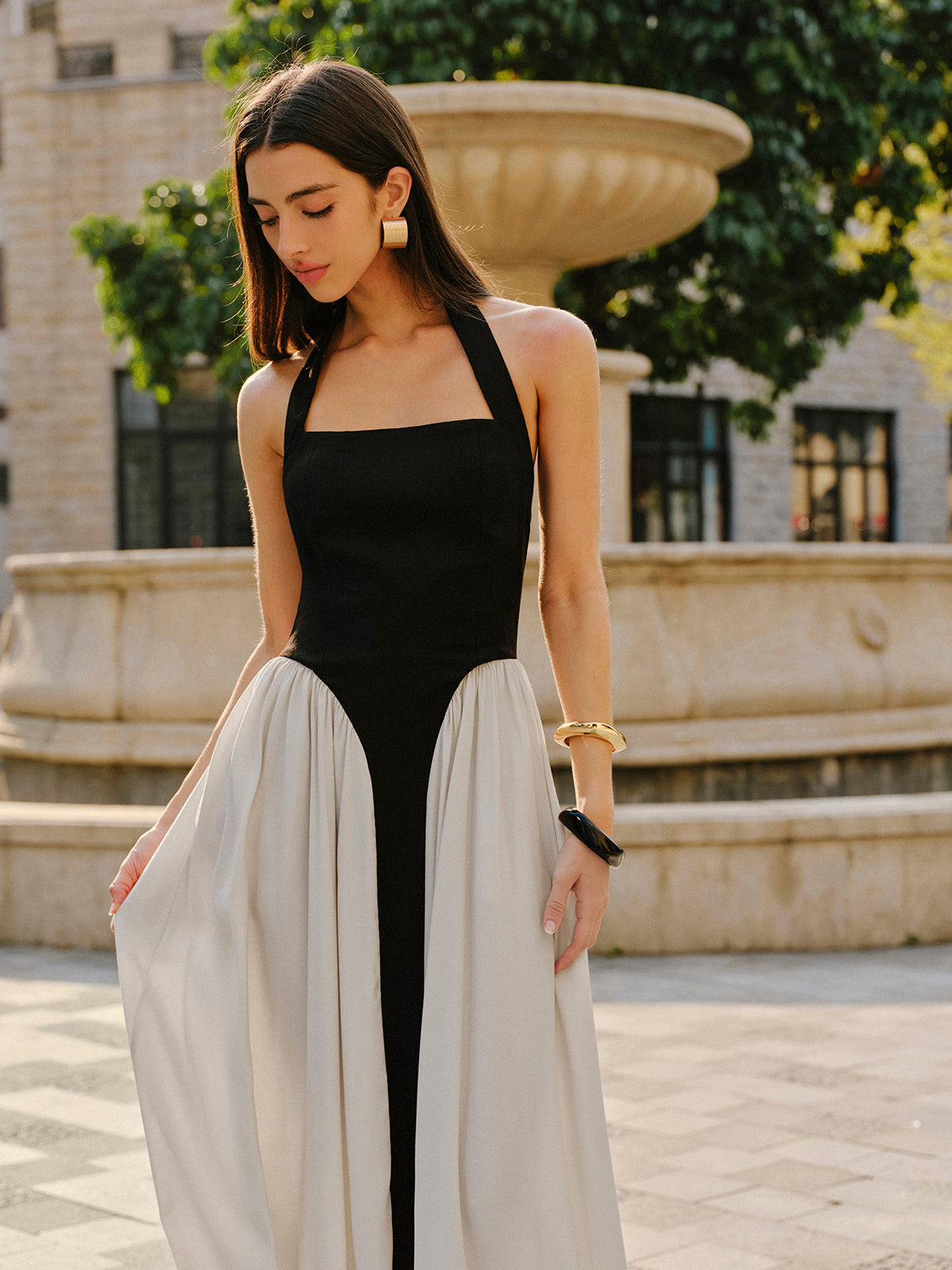 Robe longue bicolore dos nu