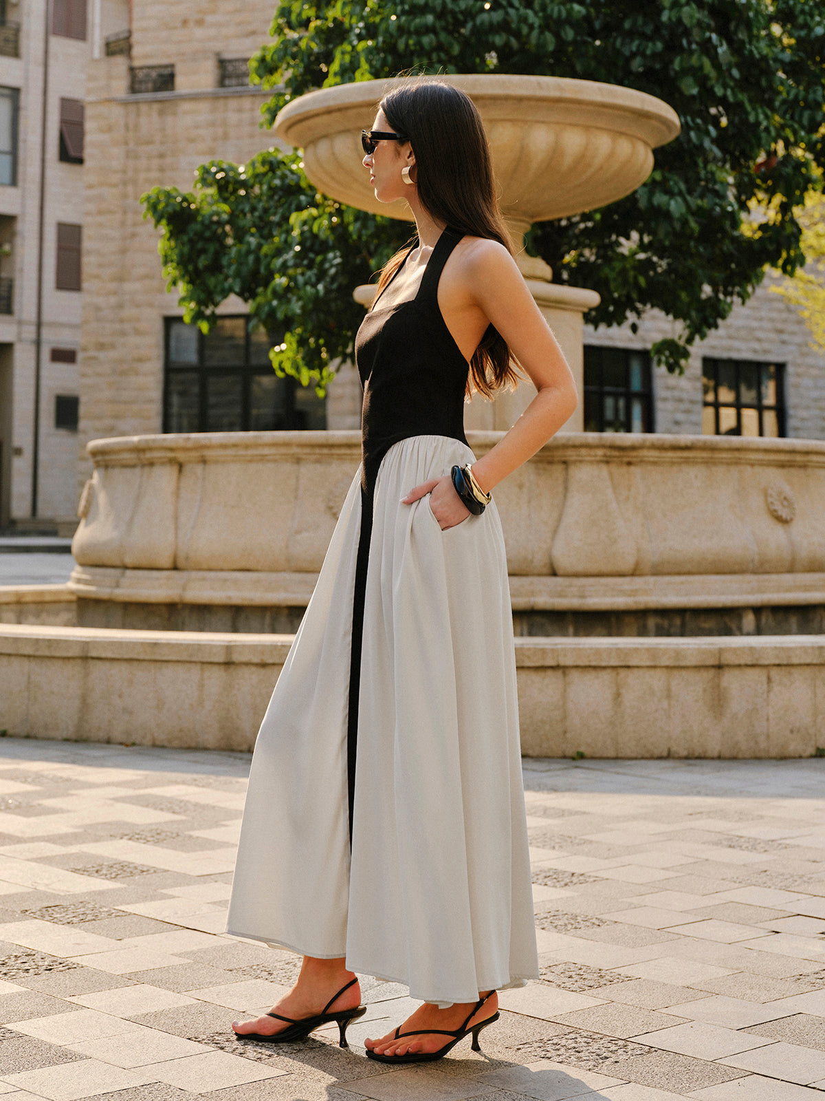 Robe longue bicolore dos nu