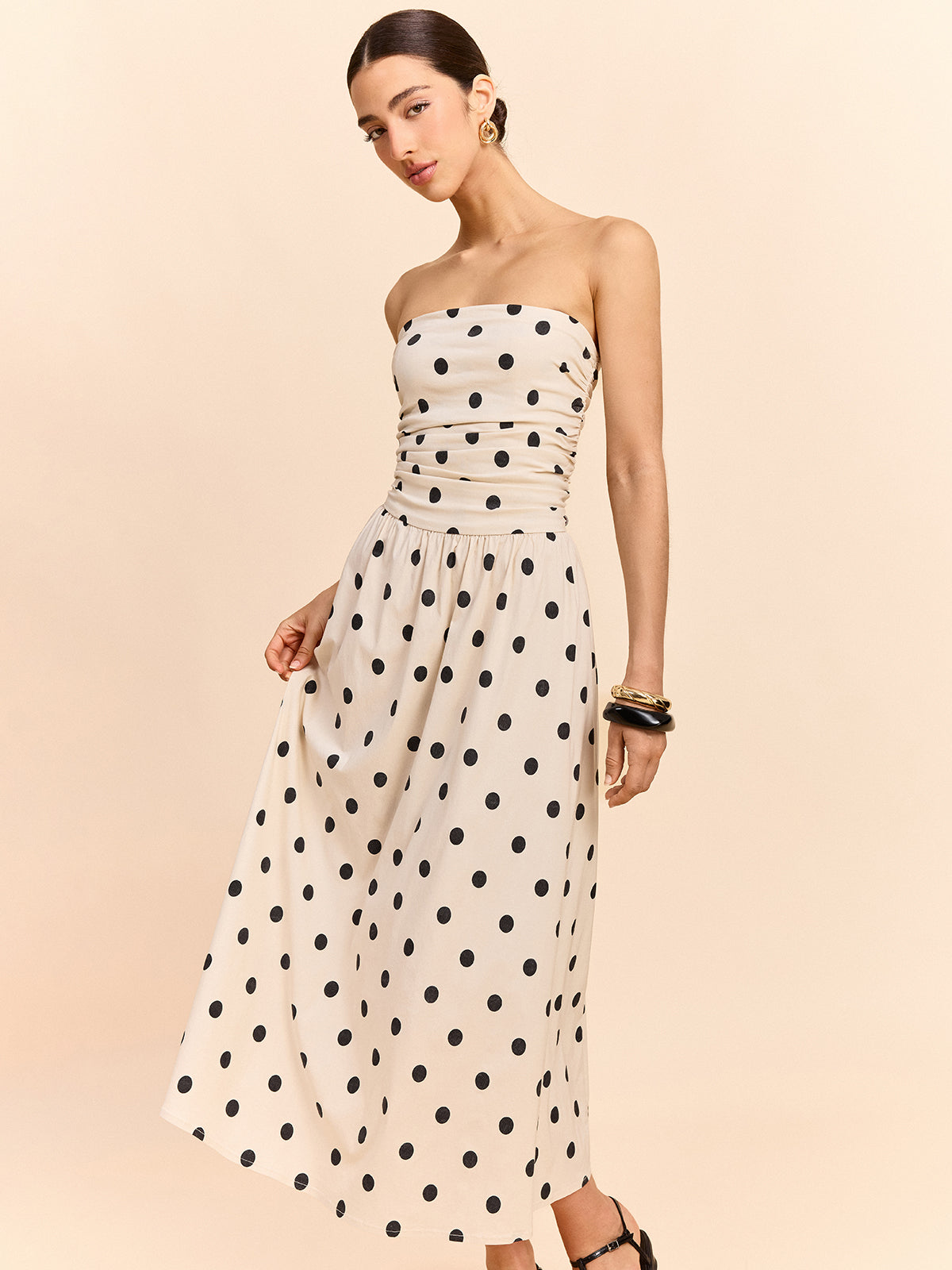 Robe bustier à pois longueur midi