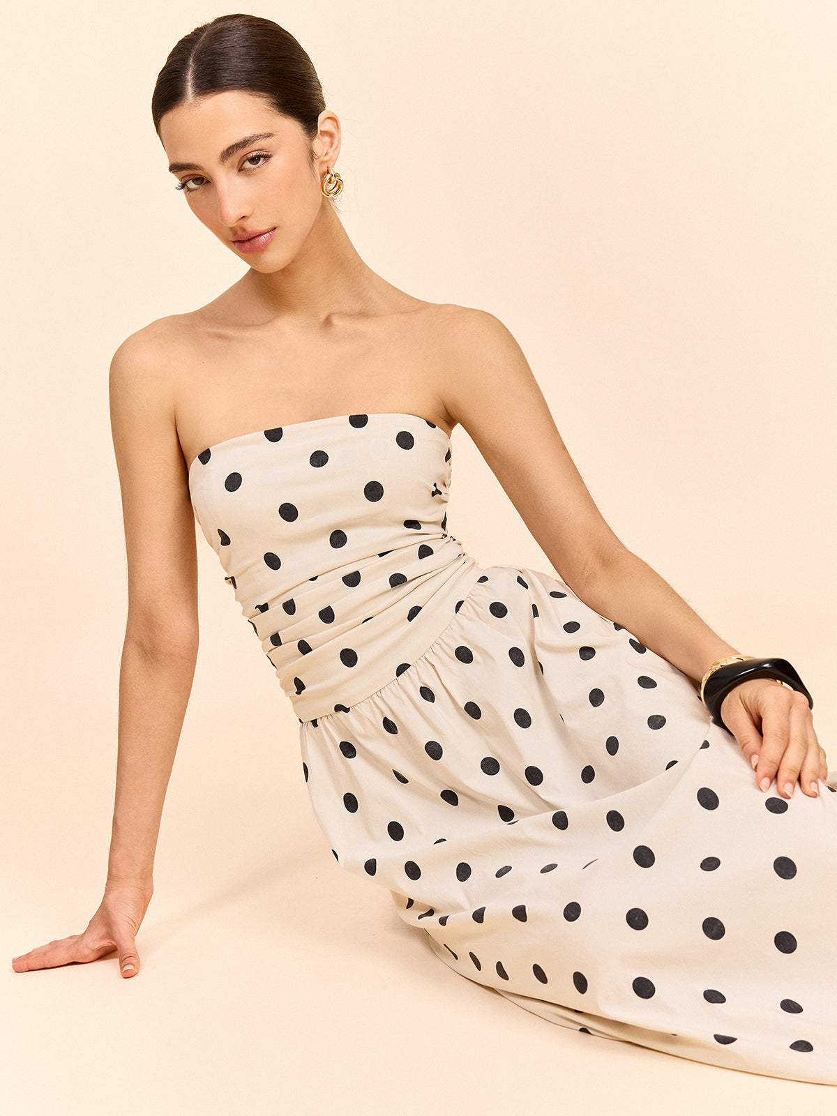 Robe bustier à pois longueur midi