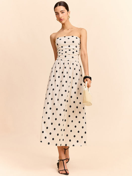 Robe bustier à pois longueur midi