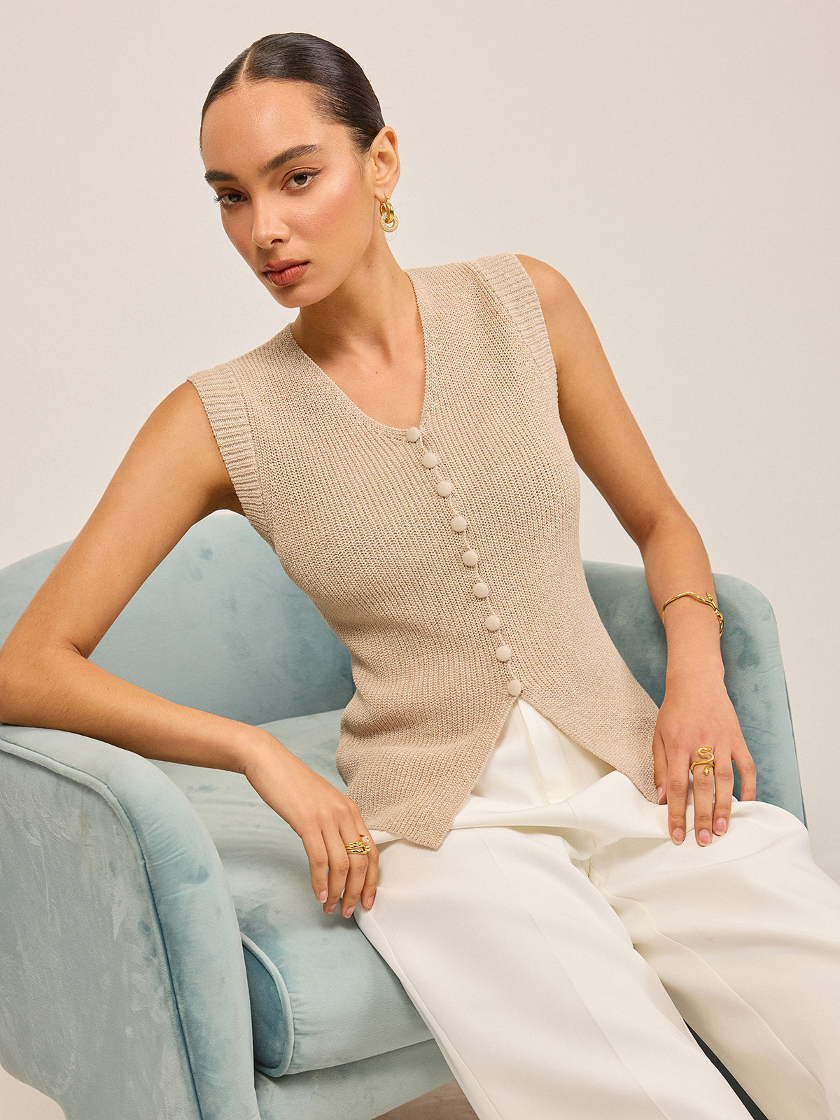 Top en maille avec détails de boutons