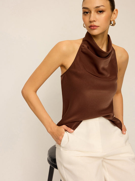 Haut col drapé en satin