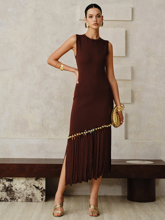 Robe midi frangée