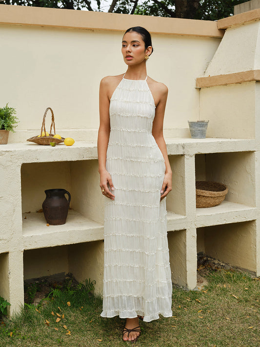 Robe longue à col noué