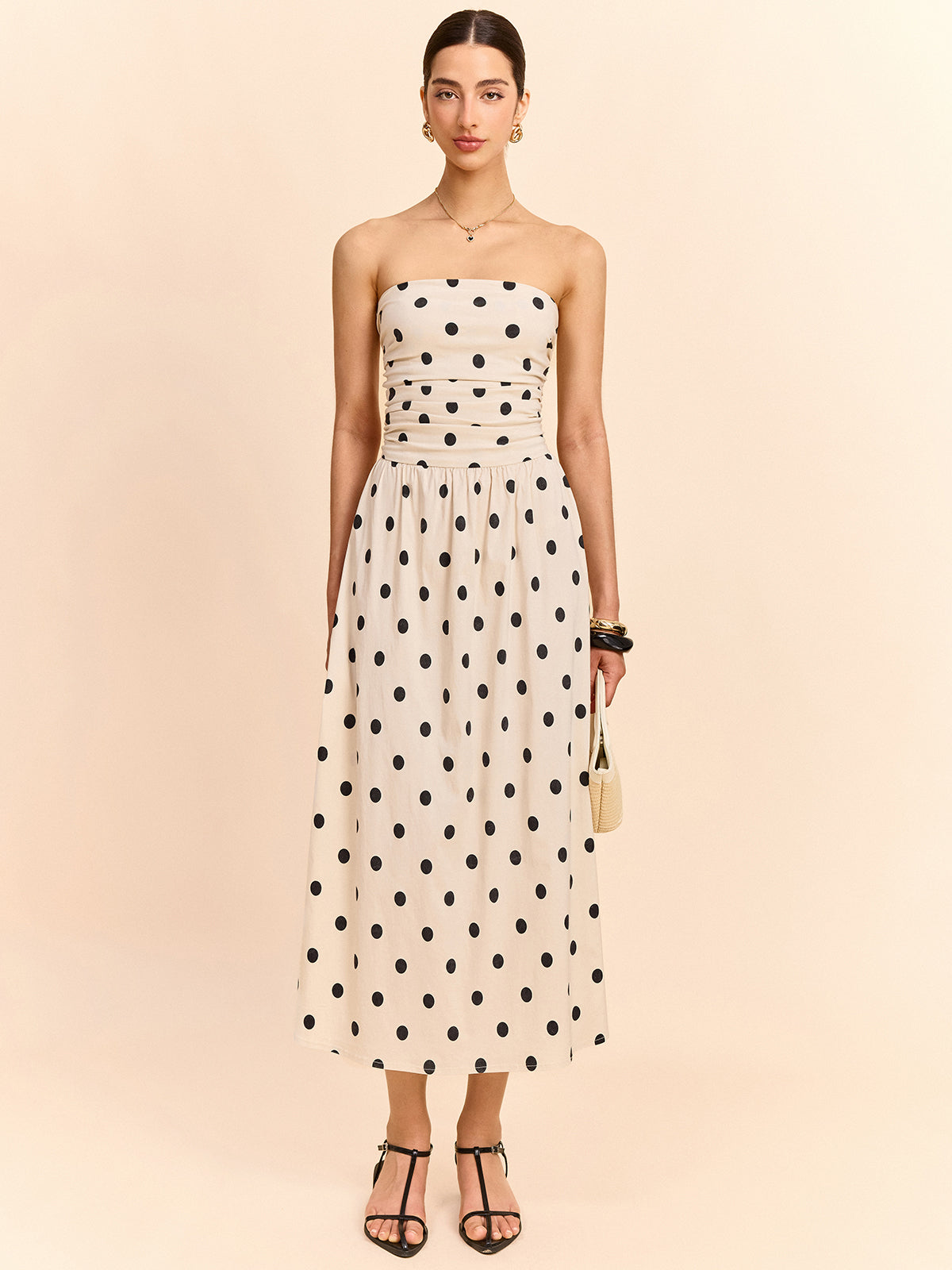 Robe bustier à pois longueur midi