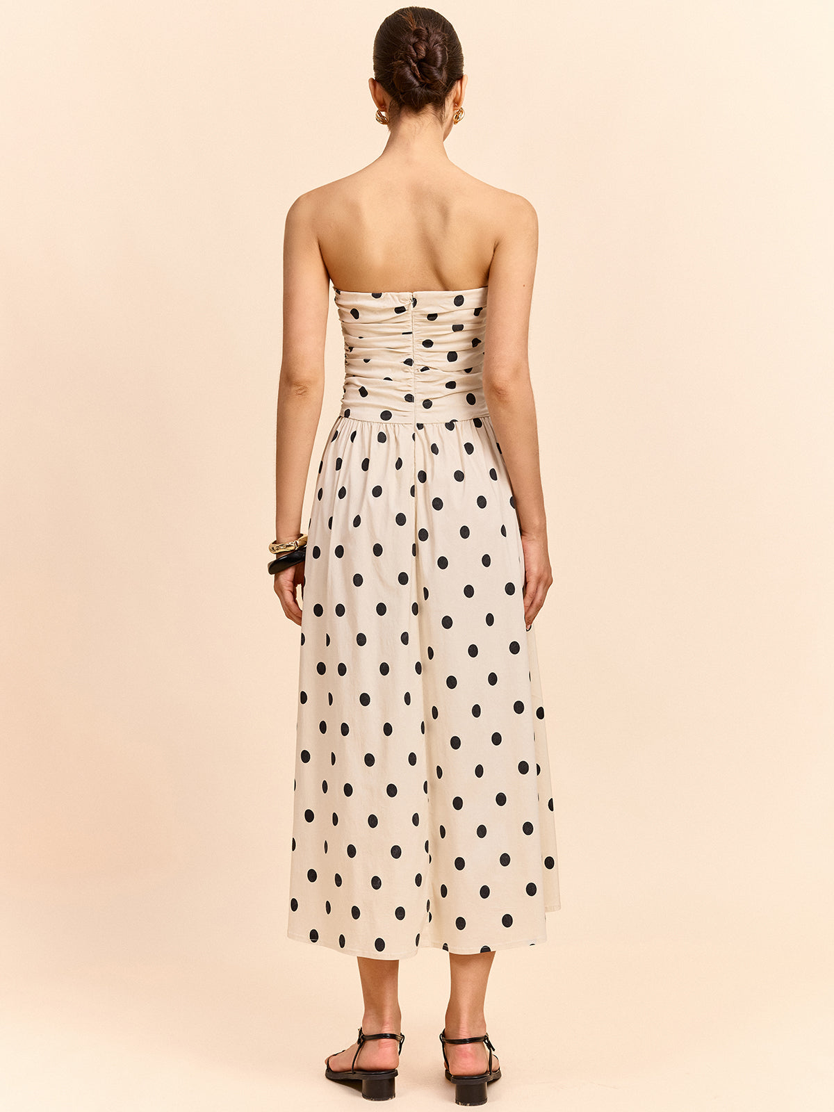 Robe bustier à pois longueur midi