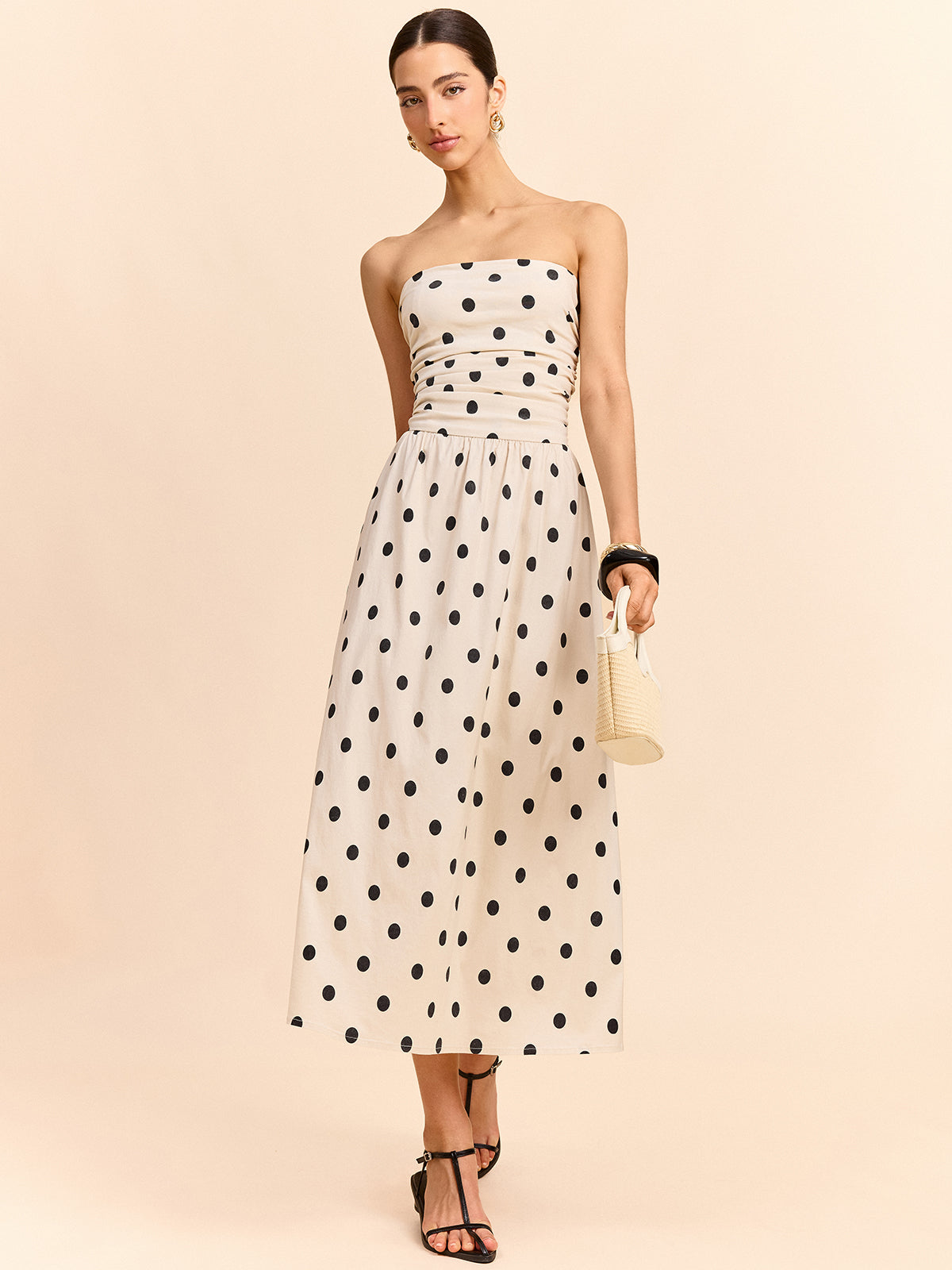 Robe bustier à pois longueur midi