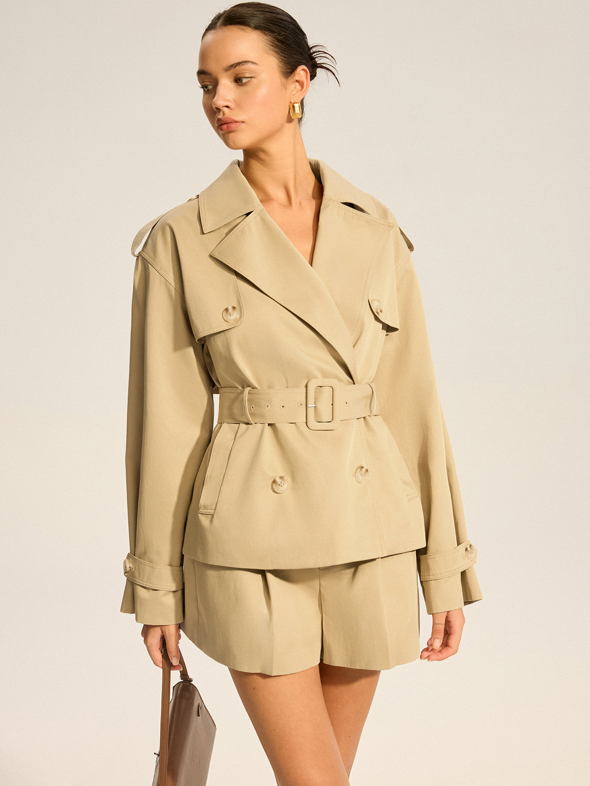 Blazer trench moderne à taille marquée