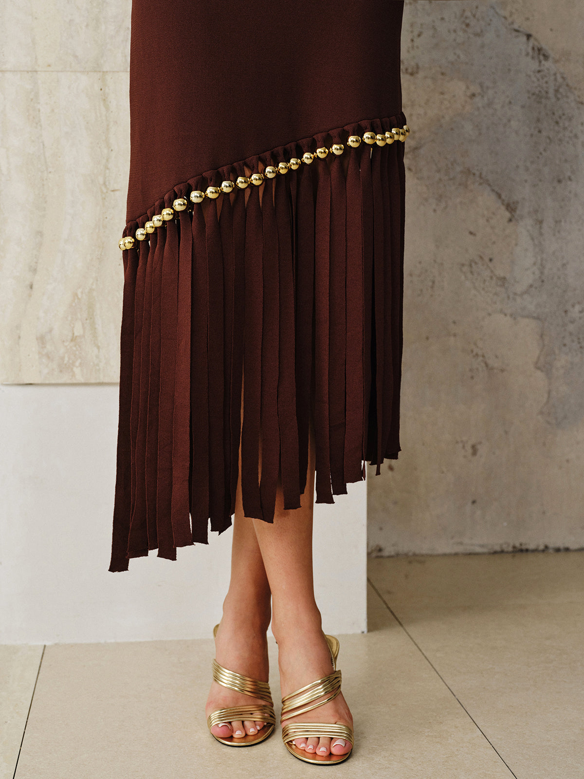 Robe midi frangée
