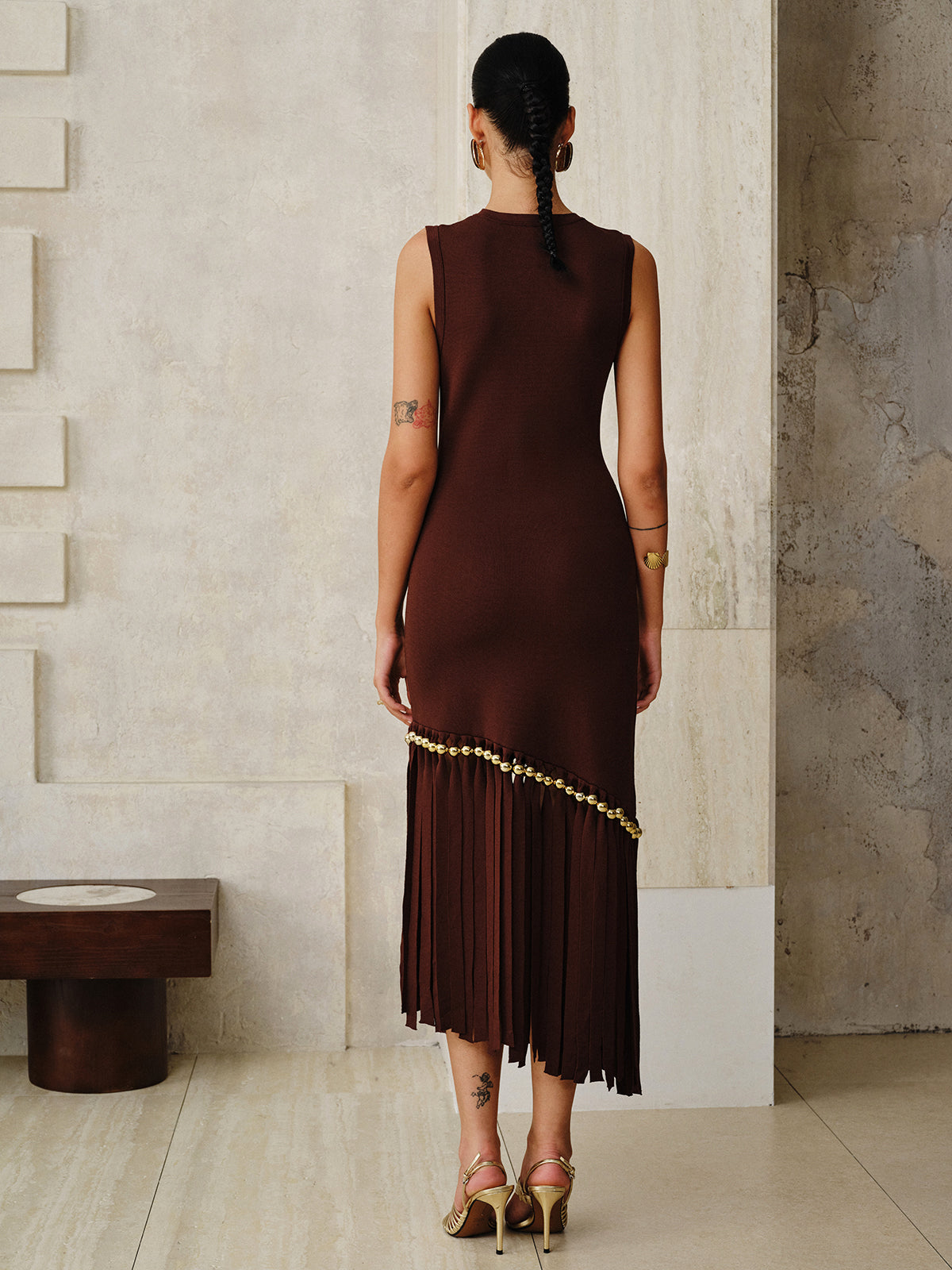 Robe midi frangée